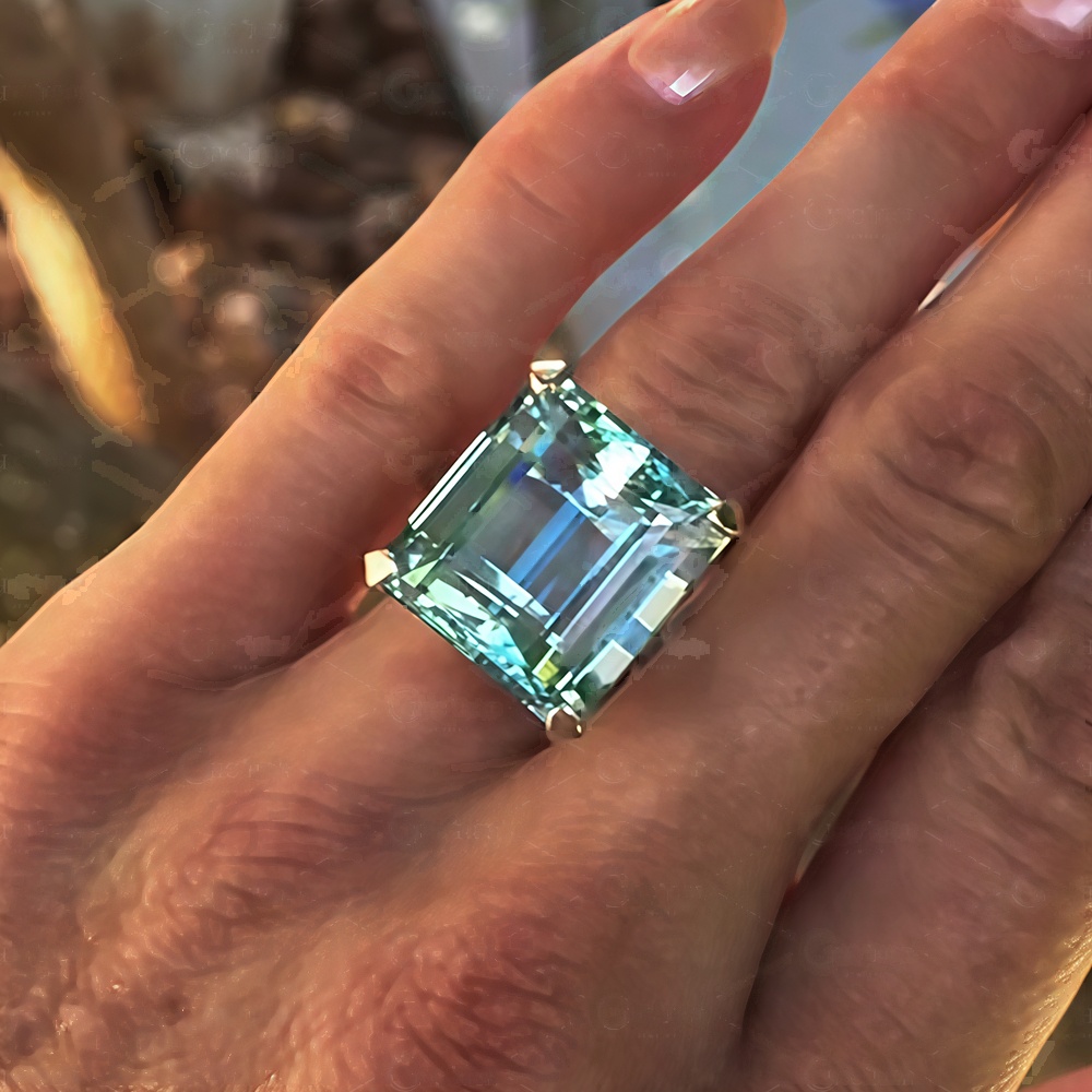 8ct Emerald Cut Aquamarine Sapphire Engagement Ring