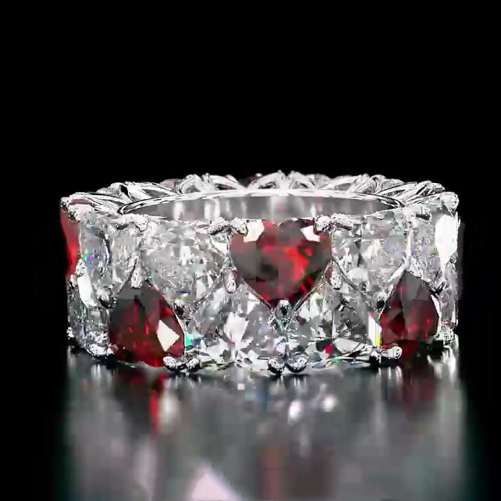 6.35ct Love Heart Garnet&White Sapphire Anniversary Eternity Ring