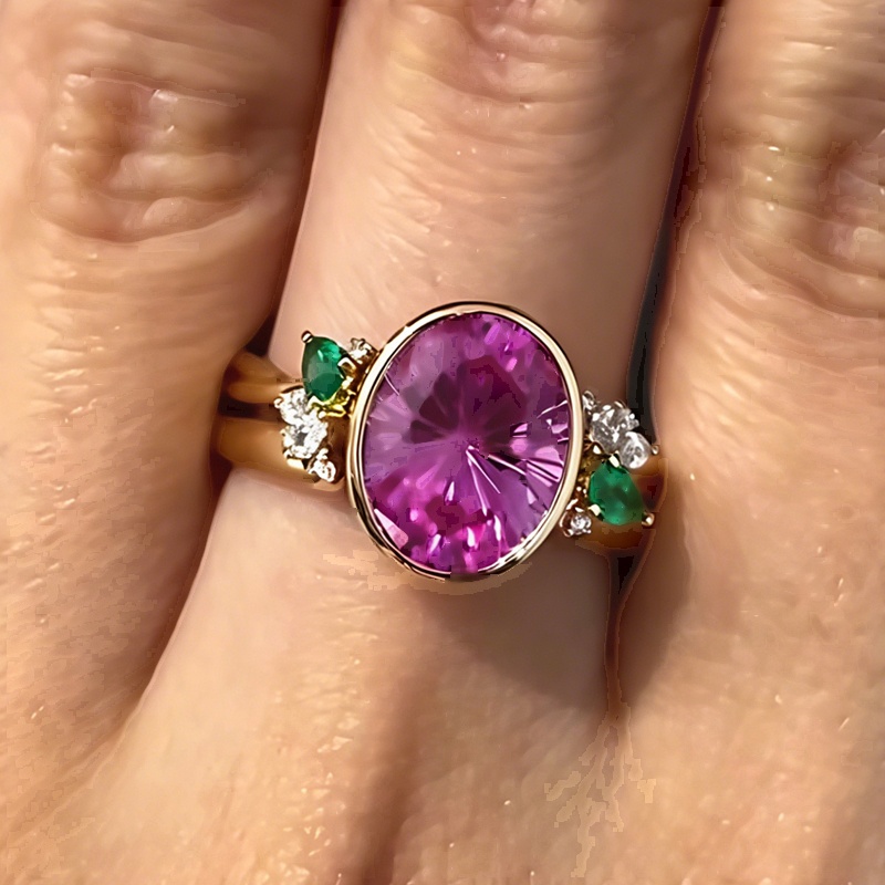 Art 3.25ct Firework Cut Rubellite Sapphire Engagement Ring