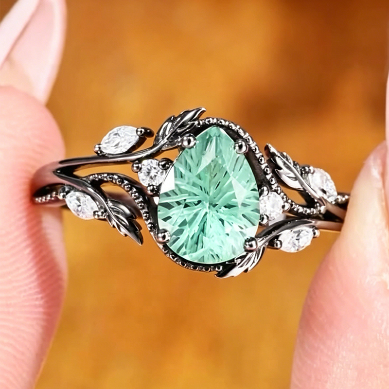Art 3ct Fireworks Cut Green Sapphire Engagement Ring