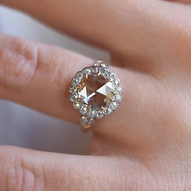 Art 3ct Round Rose Cut White Sapphire Engagement Ring