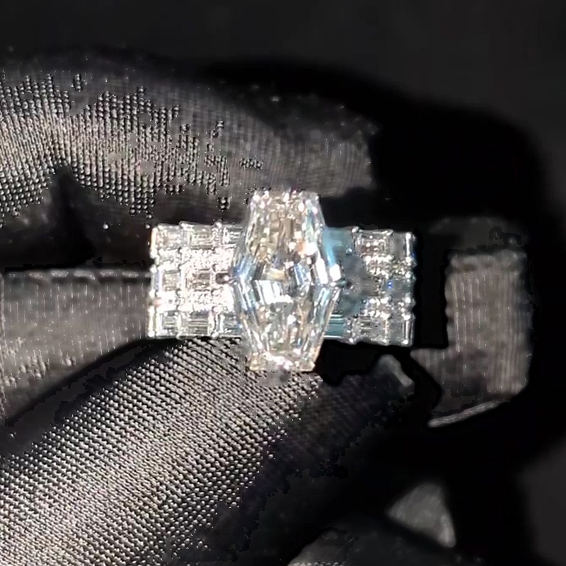 4ct Boat Shape Cut White Sapphire Engagement Ring