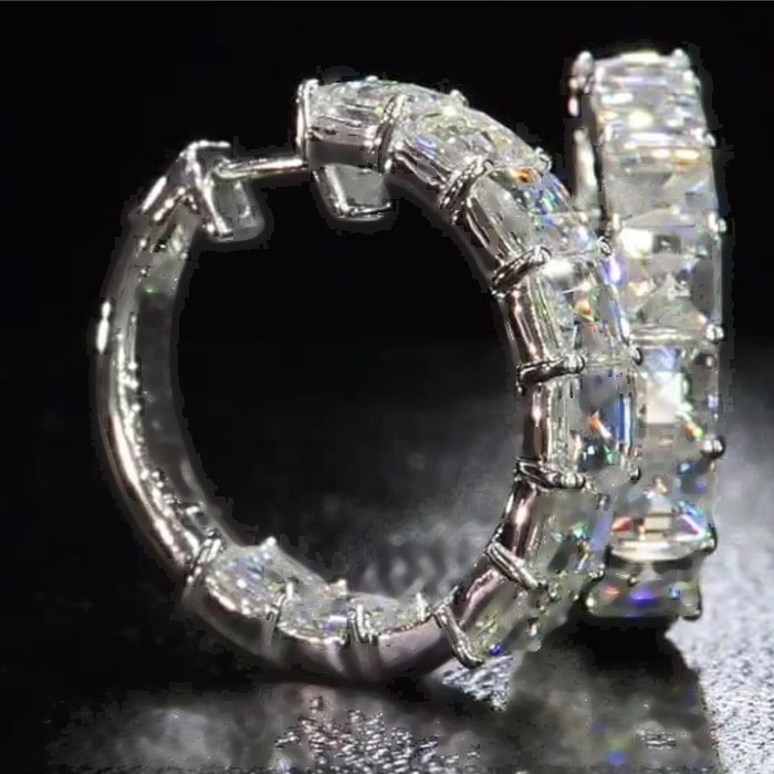 Asscher Cut White Sapphire Hoop Earrings