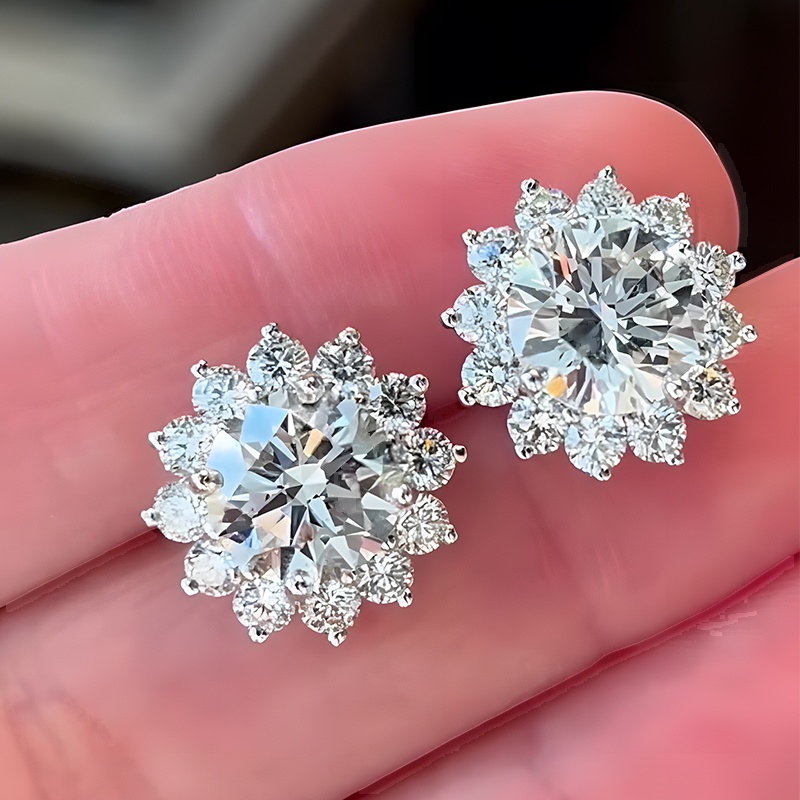 Classic Round Cut White Moissanite Stud Earrings