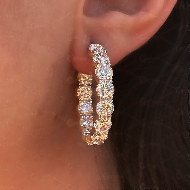 Classic Round Brilliant Cut White Sapphire Hoop Earrings