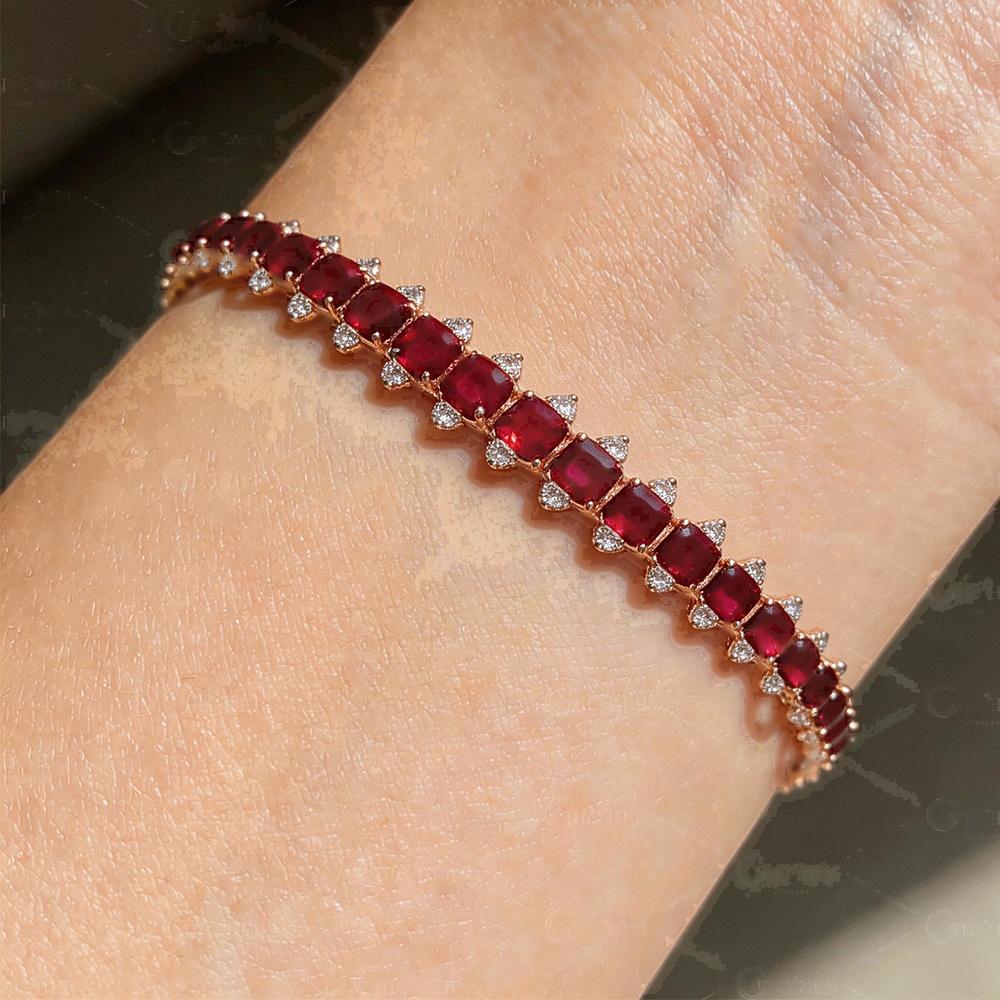 Cushion Cut Garnet Sapphire Bracelet Chain