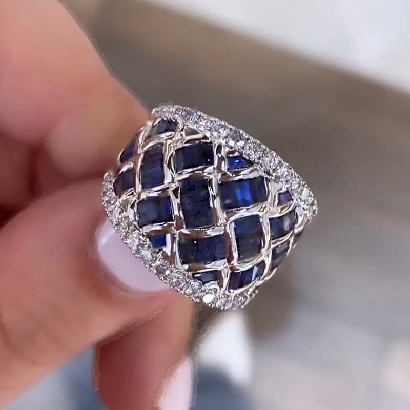 Emerald Cut Blue Sapphire Wedding Band