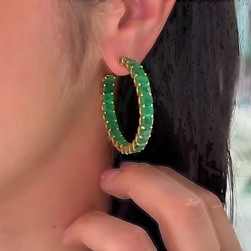 Emerald Cut Emerald Sapphire Hoop Earrings