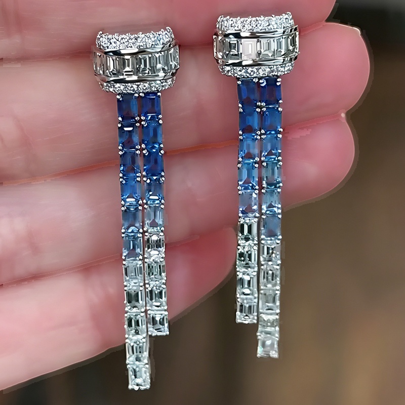 Emerald & Round Cut Gradient Earrings (3 Color Options)