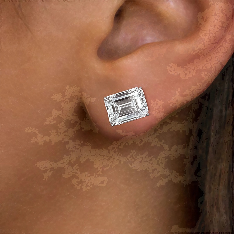 Emerald Cut White Sapphire Stud Earrings