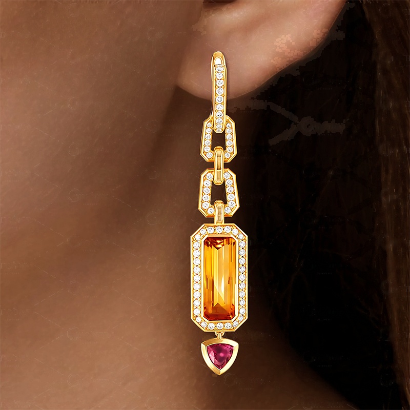 Emerald Cut Yellow Sapphire Drop Earrings