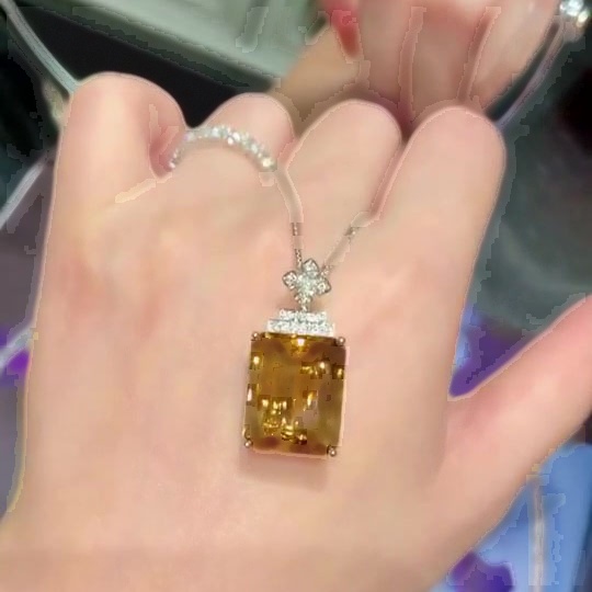Emerald Cut Yellow Sapphire Pendant Necklace