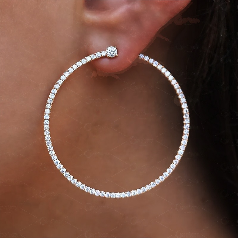 Golden Round Cut White Sapphire Hoop Earrings