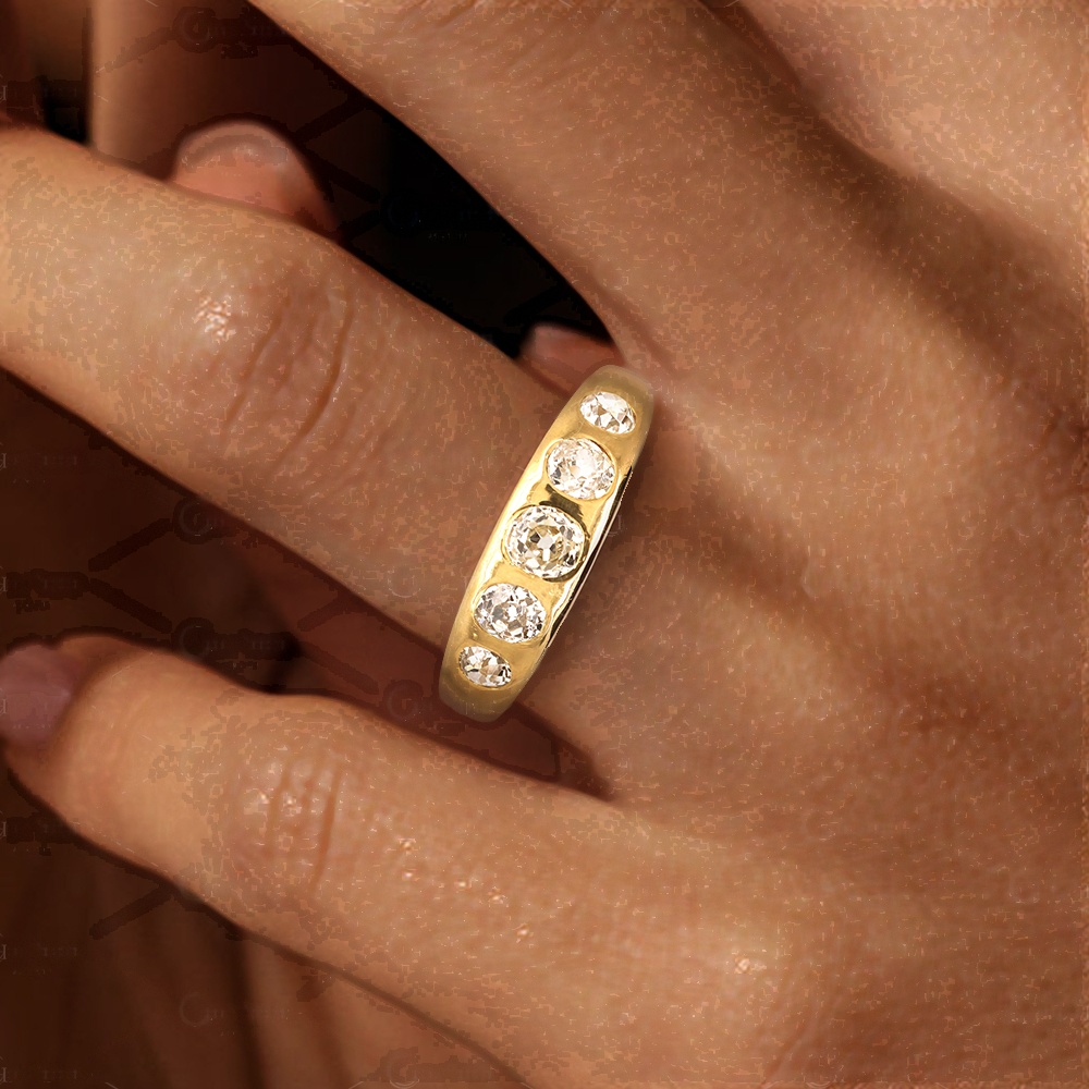 Graduated Old Mine Cut Diamond 5-Stone Band Ring