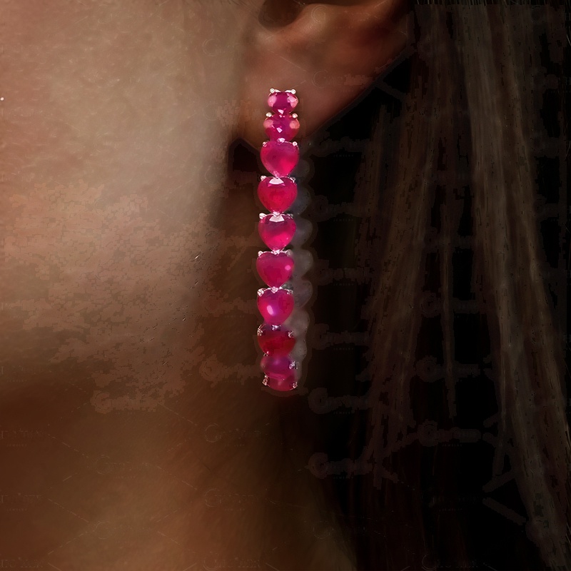 Heart Cut Ruby & White Sapphire Hoop Earrings 