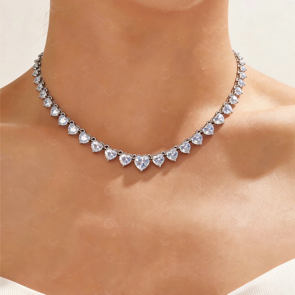 Love Heart White Sapphire Necklace Choker