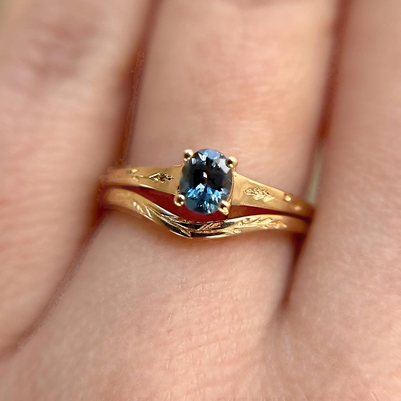 London Blue Sapphire & Scrollwork Oval Cut Wedding Ring Set