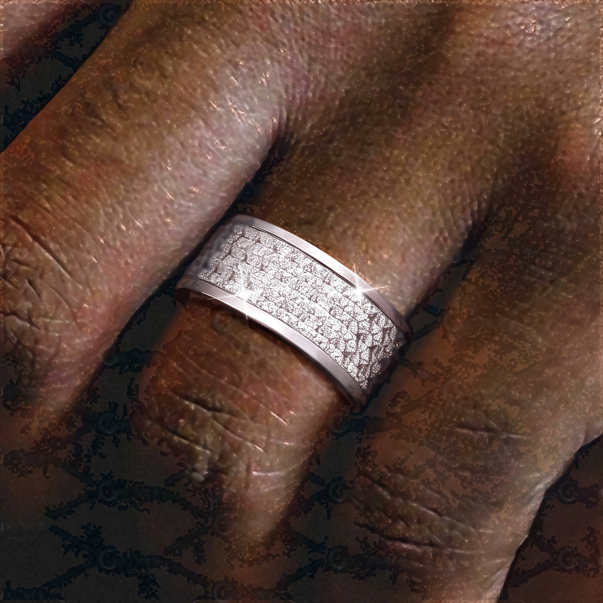 Men 3-Row Iced Out Princess Cut Eternity Men's Wedding Band
