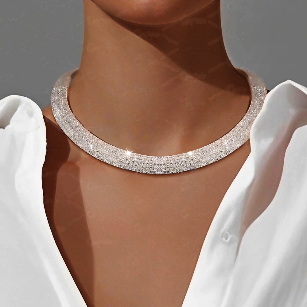 Micro-pave Setting Round Cut White Sapphire Necklace Choker