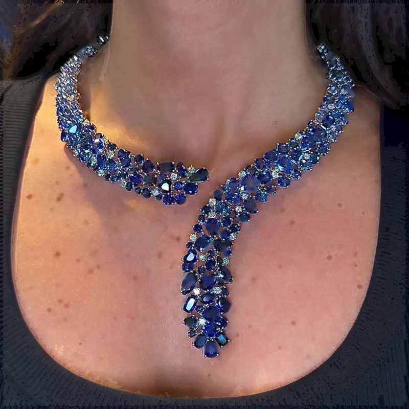 Mixed Cut Blue & White Sapphire Necklace