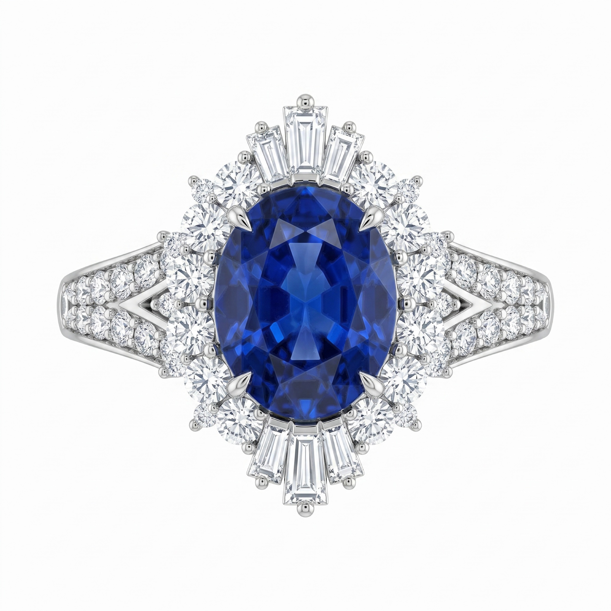 Original Design - 4ct Oval Cut Blue Sapphire Engagement Ring