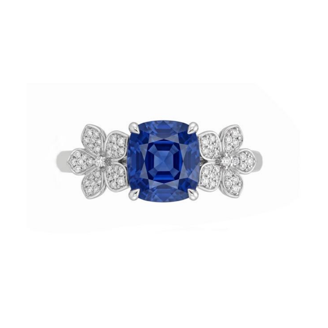 Original Design - 4ct Cushion Cut Blue Sapphire Engagement Ring