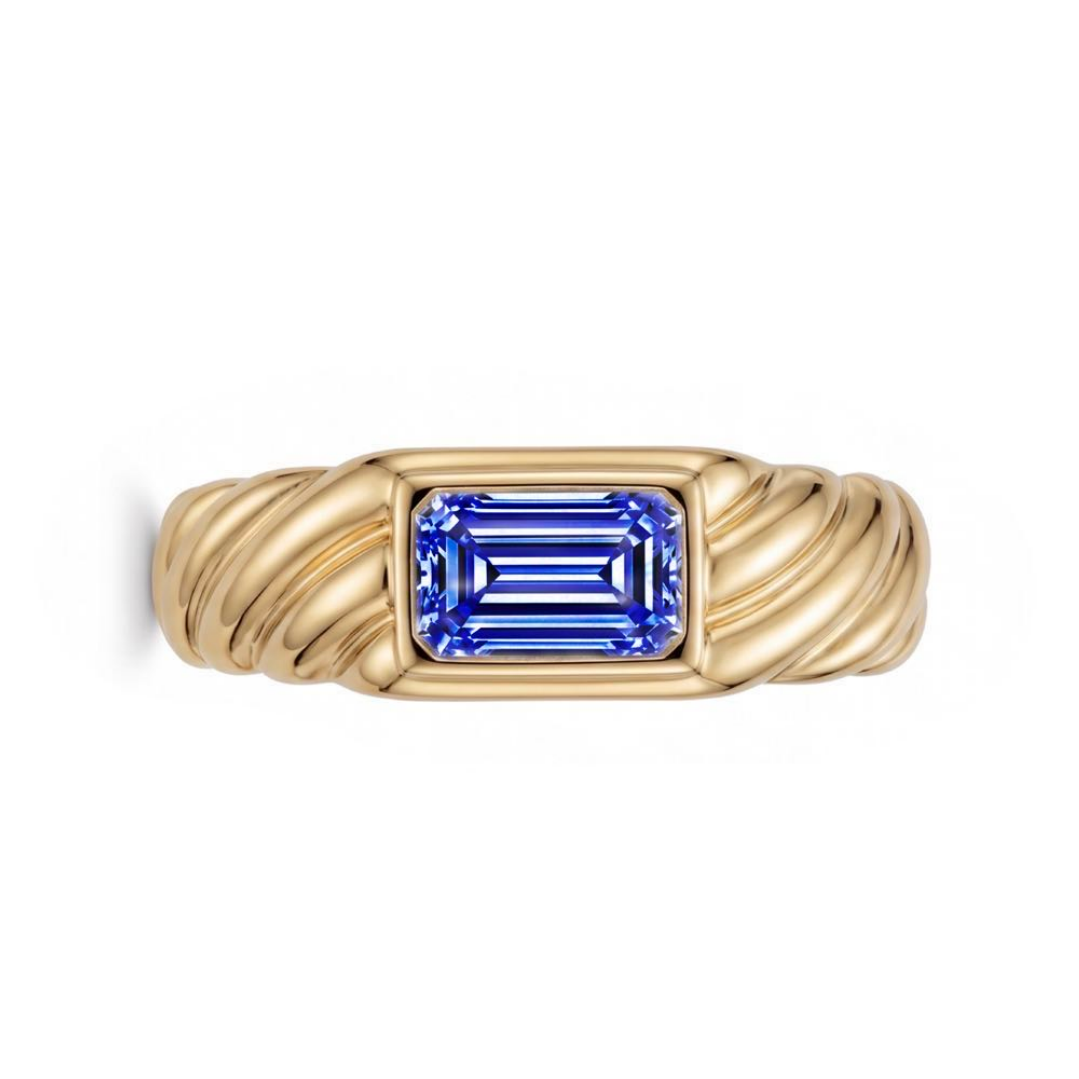 Original Design - 3ct Emerald Cut Blue Sapphire Solitaire Ring