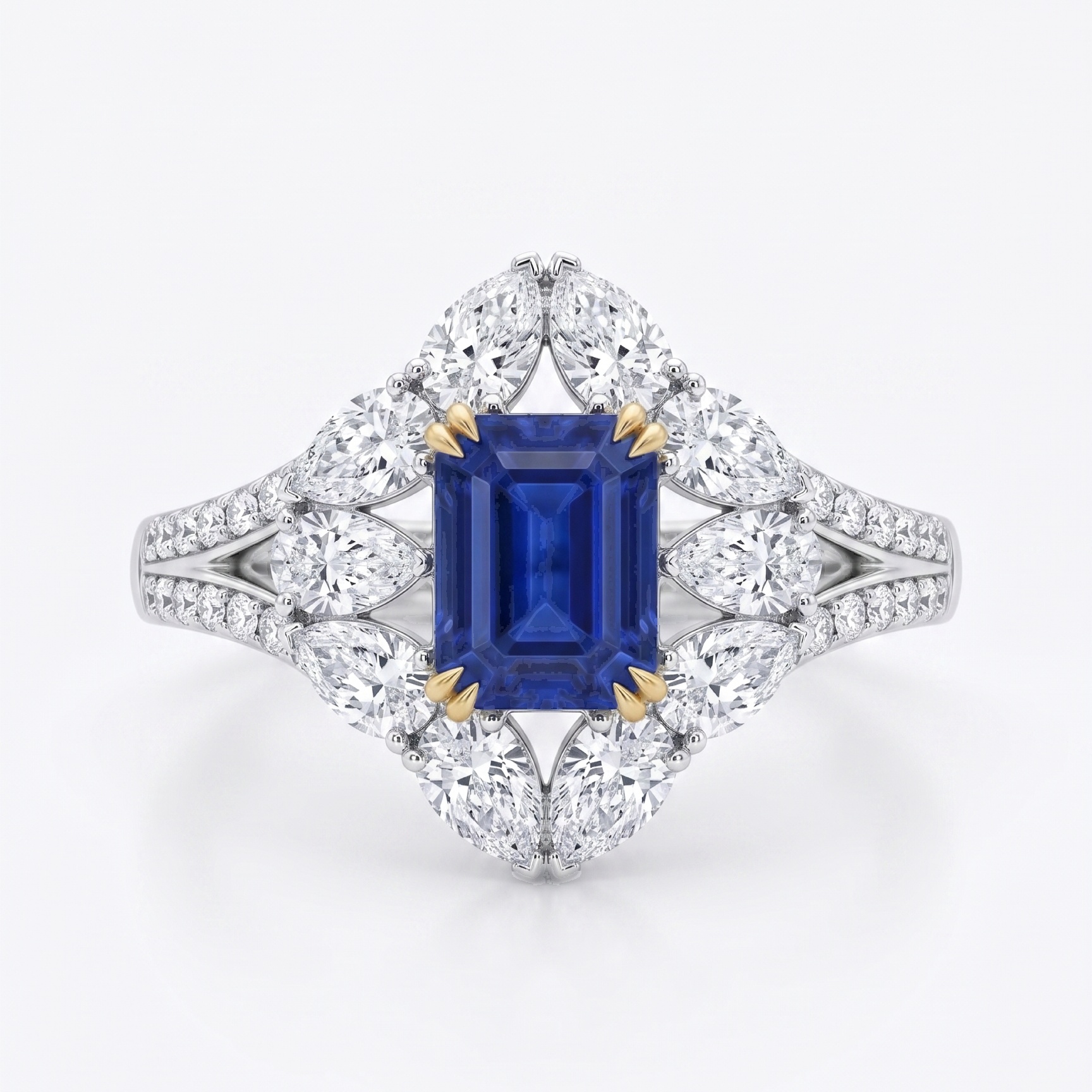 Original Design - 3ct Emerald Cut Blue Sapphire Engagement Ring