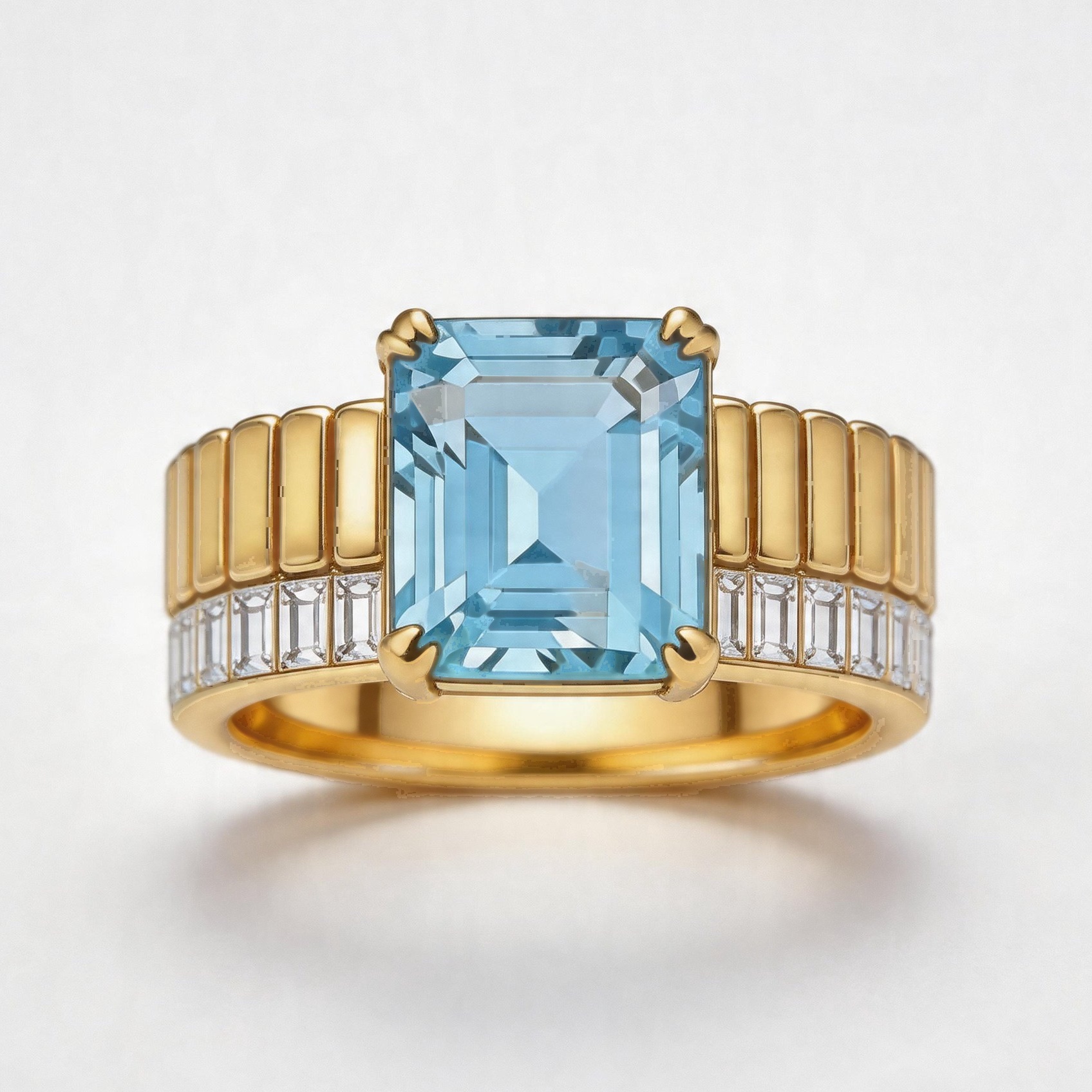 Original Design - 3ct Emerald Cut Emerald / Aquamarine Sapphire Engagement Ring