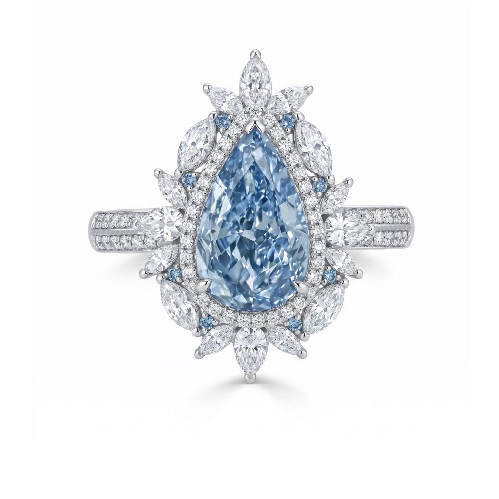Original Design - 3ct Pear Cut Pink / Aquamarine Sapphire Engagement Ring