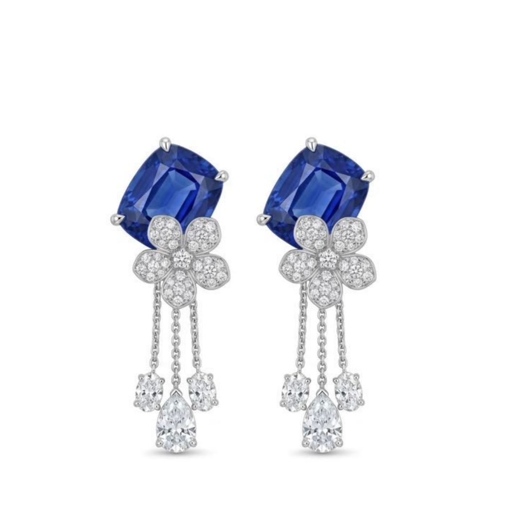 Original Design - 4.5ctw Cushion Cut  Blue Sapphire Dangle Earrings