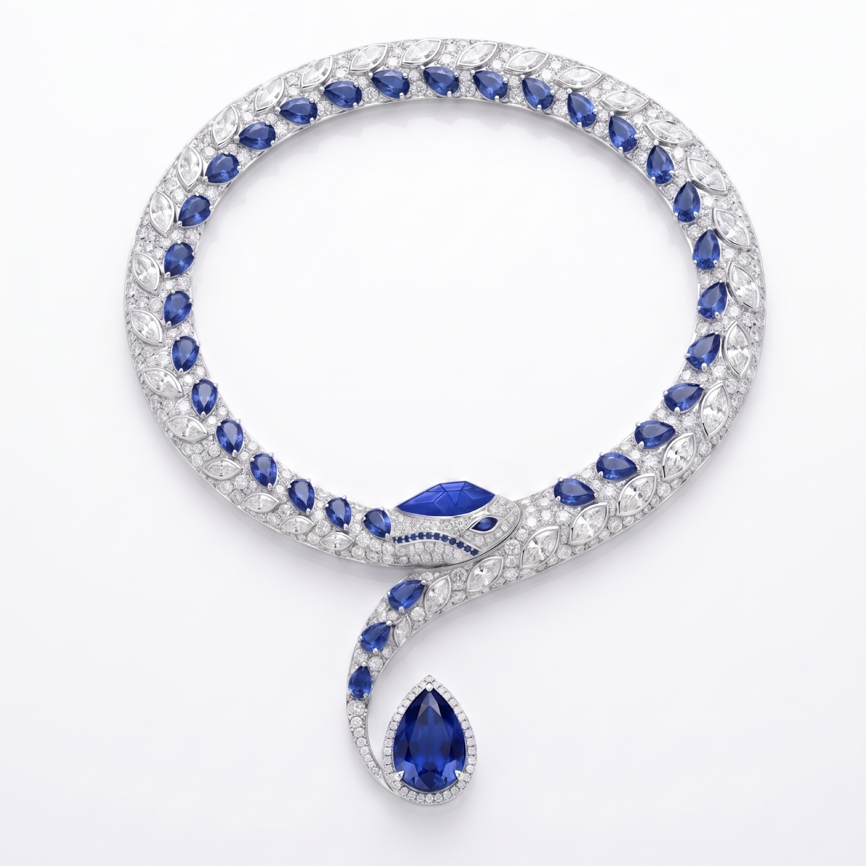 Original Design - Blue & White Sapphire Spirit Snake Necklace