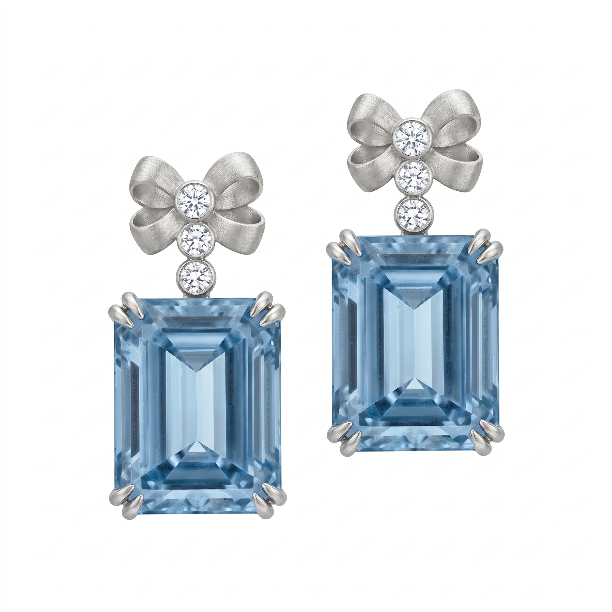 Original Design - Emerald Cut Aquamarine Sapphire Dangle Earrings