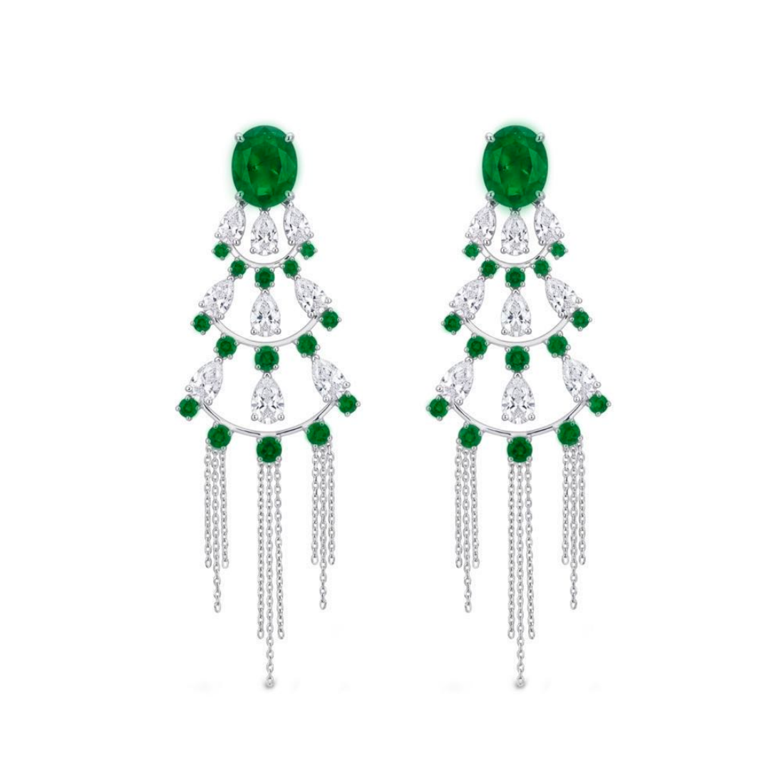 Original Design - Fashion Emerald & White Sapphire Dangle Earrings