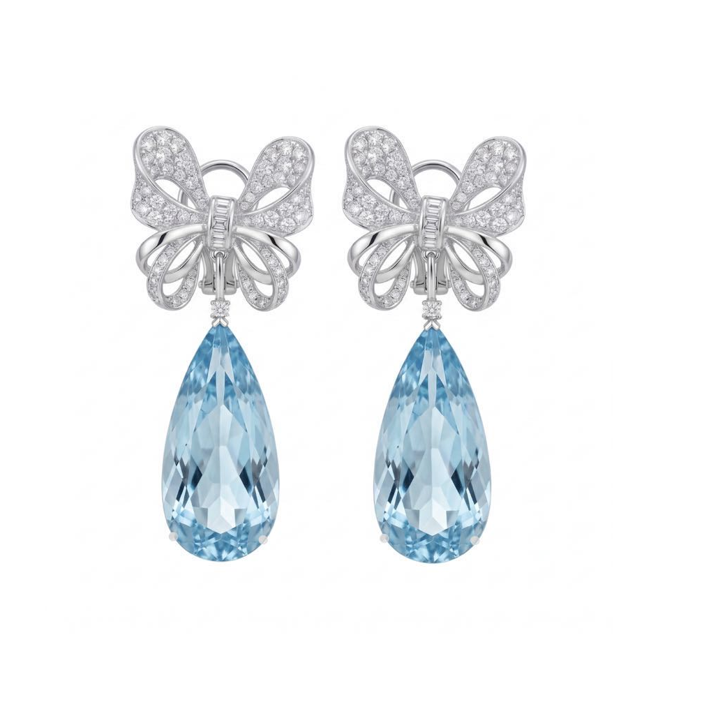 Original Design - Pear Cut Aquamarine Sapphire Butterfly Dangle Earrings