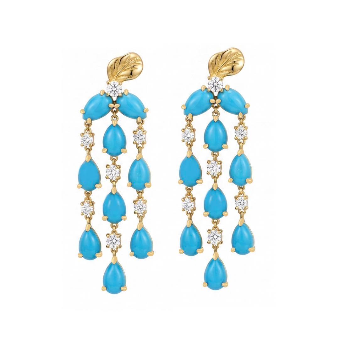 Original Design - Pear Cut Turquoise & White Sapphire Dangle Earrings