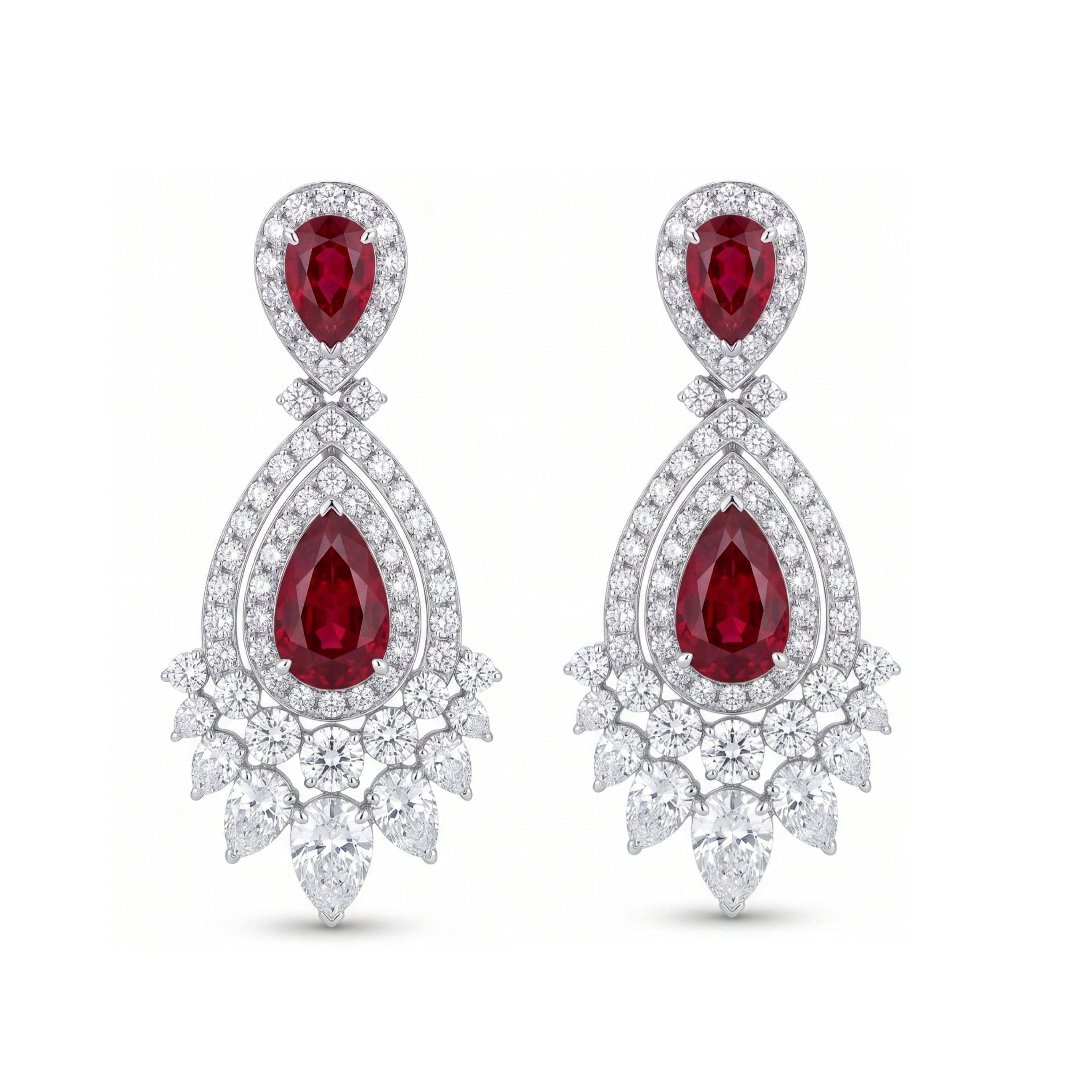 Original Design - Ruby & White Sapphire Dangle Earrings