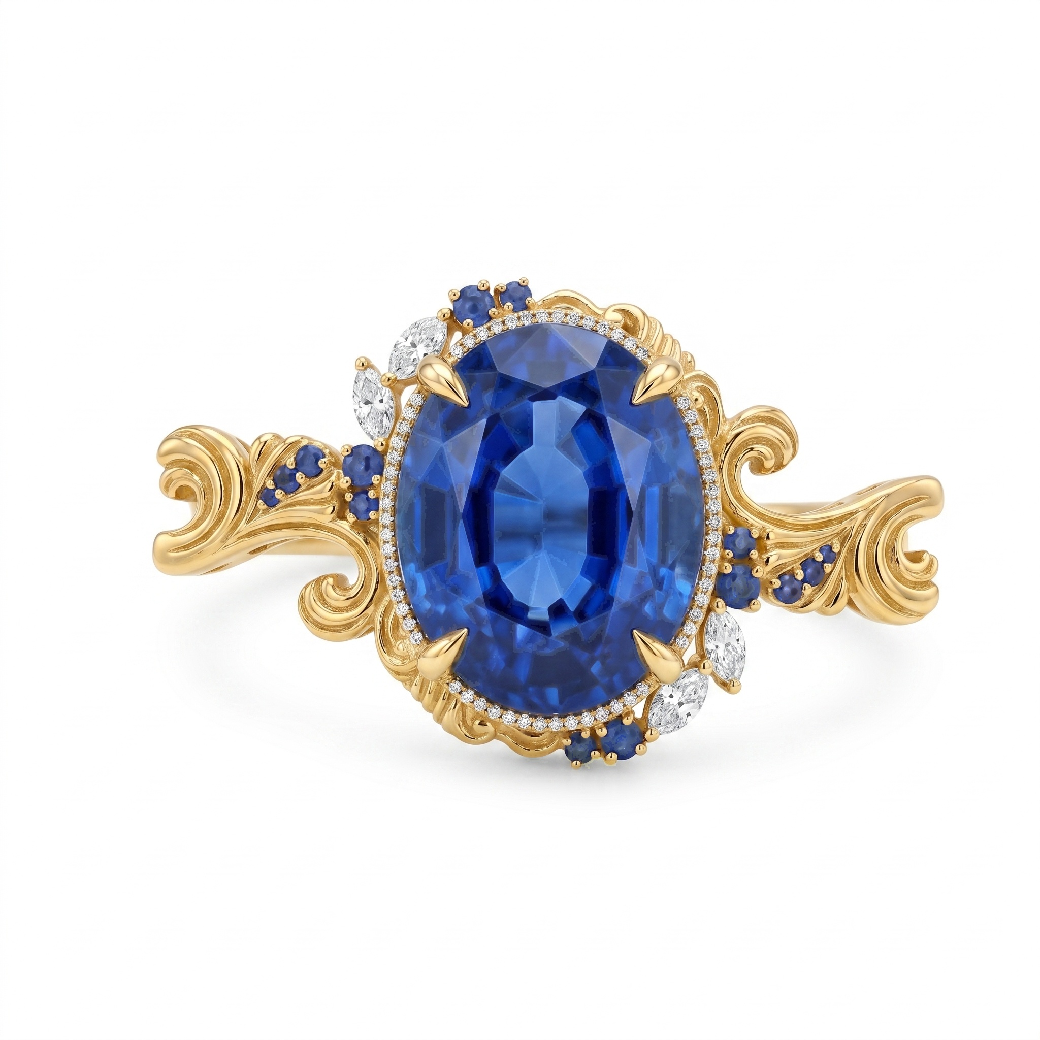 Original Design - 4ct Oval Cut Blue Sapphire Engagement Ring
