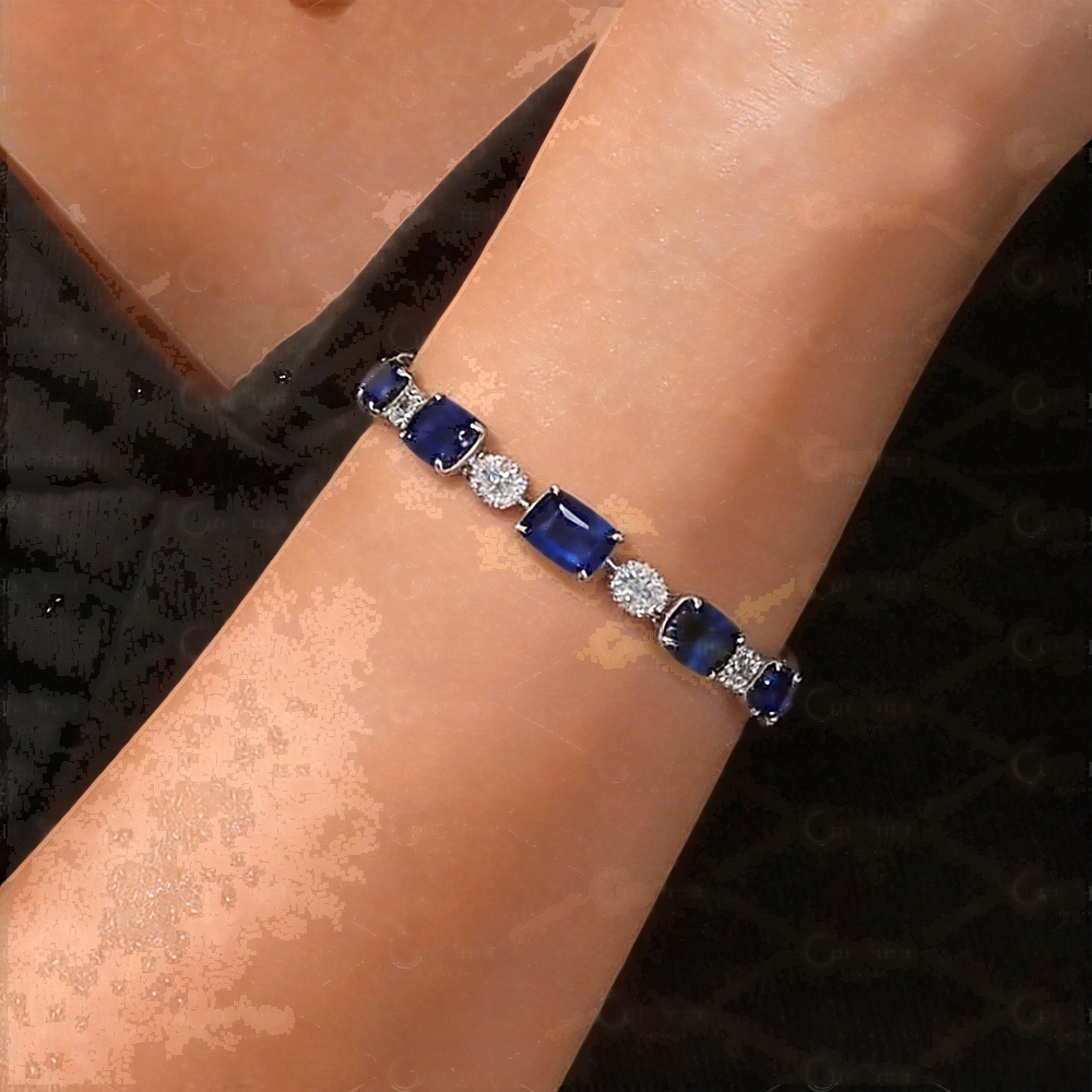Fashion Two-tone Sapphire & White Sapphire Bracelet Chain