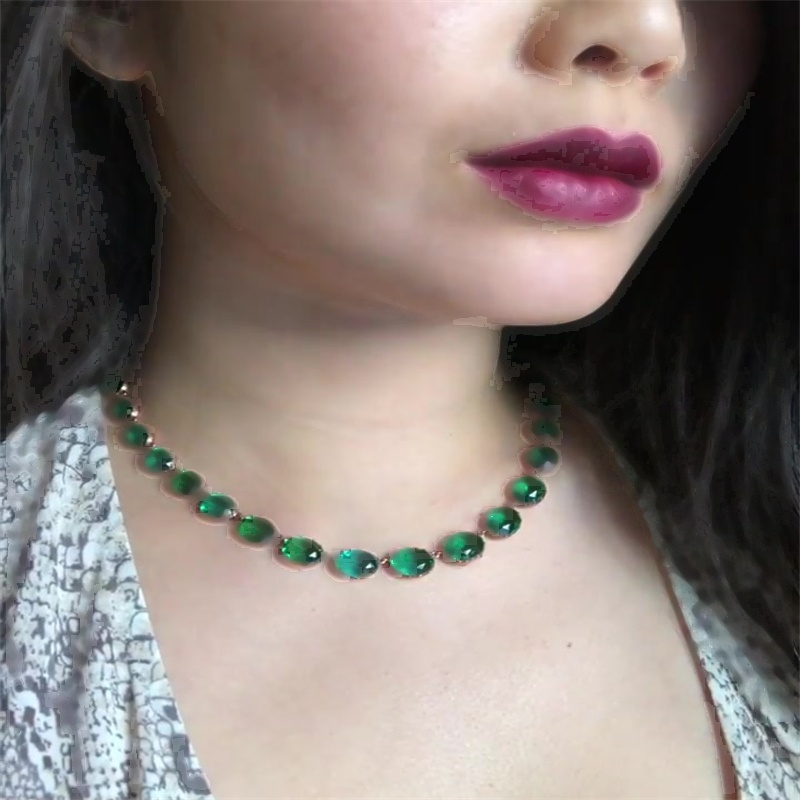 Oval Cut Emerald Sapphire Necklace