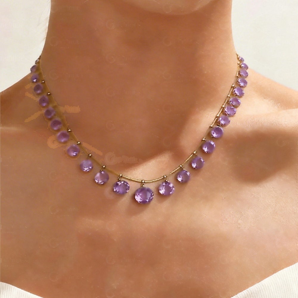 Oval Cut Purple Sapphire Necklace
