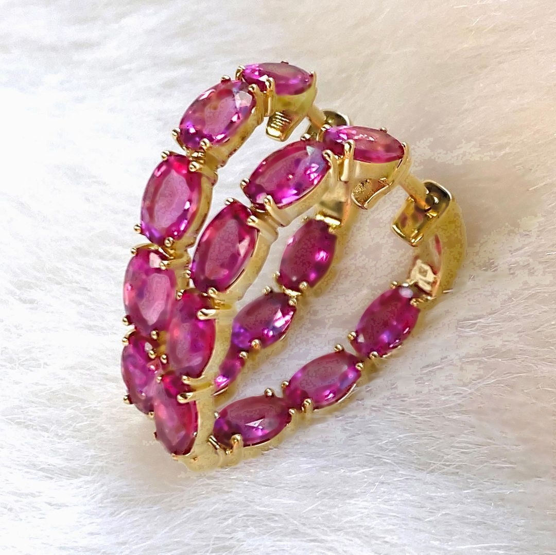 Oval Cut Ruby Sapphire Hoop Earrings