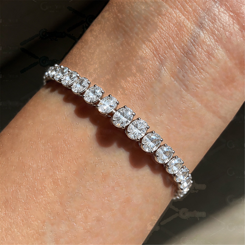 Oval Cut White Sapphire Tennis Chain Bracelet