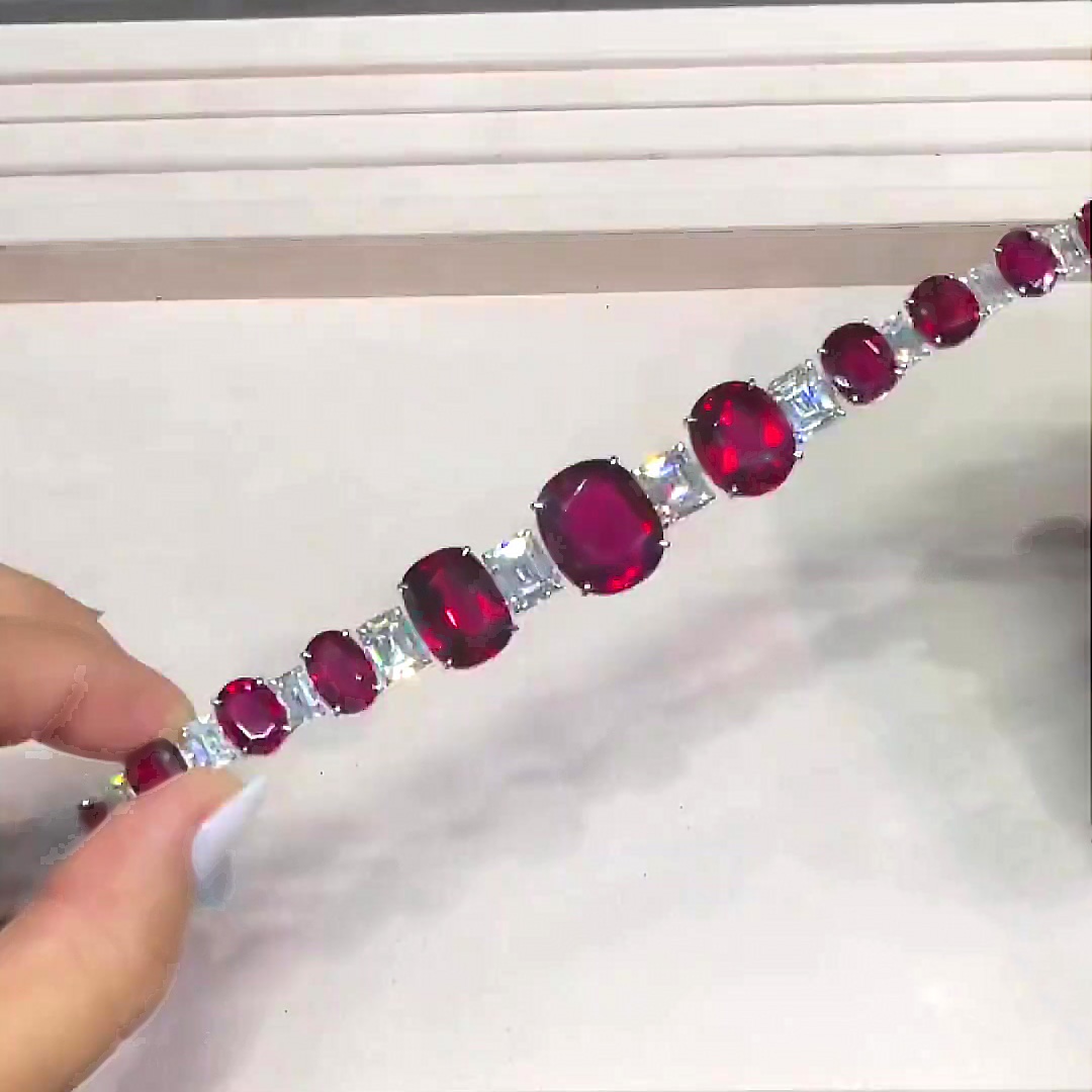 Oval&Emerald Cut Ruby Sapphire Bracelet