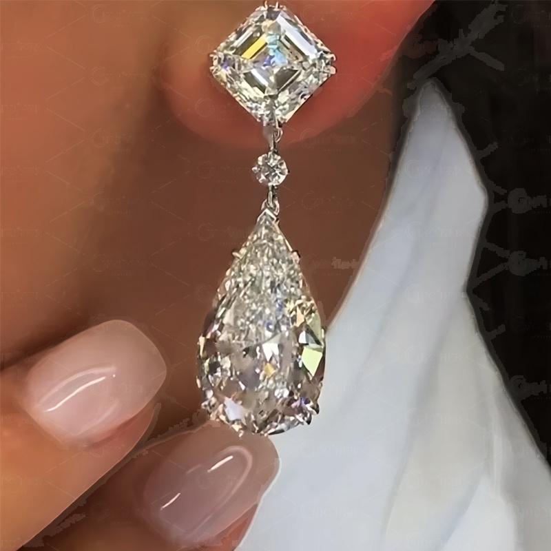 Pear&Asscher Cut Sapphire Drop Earrings