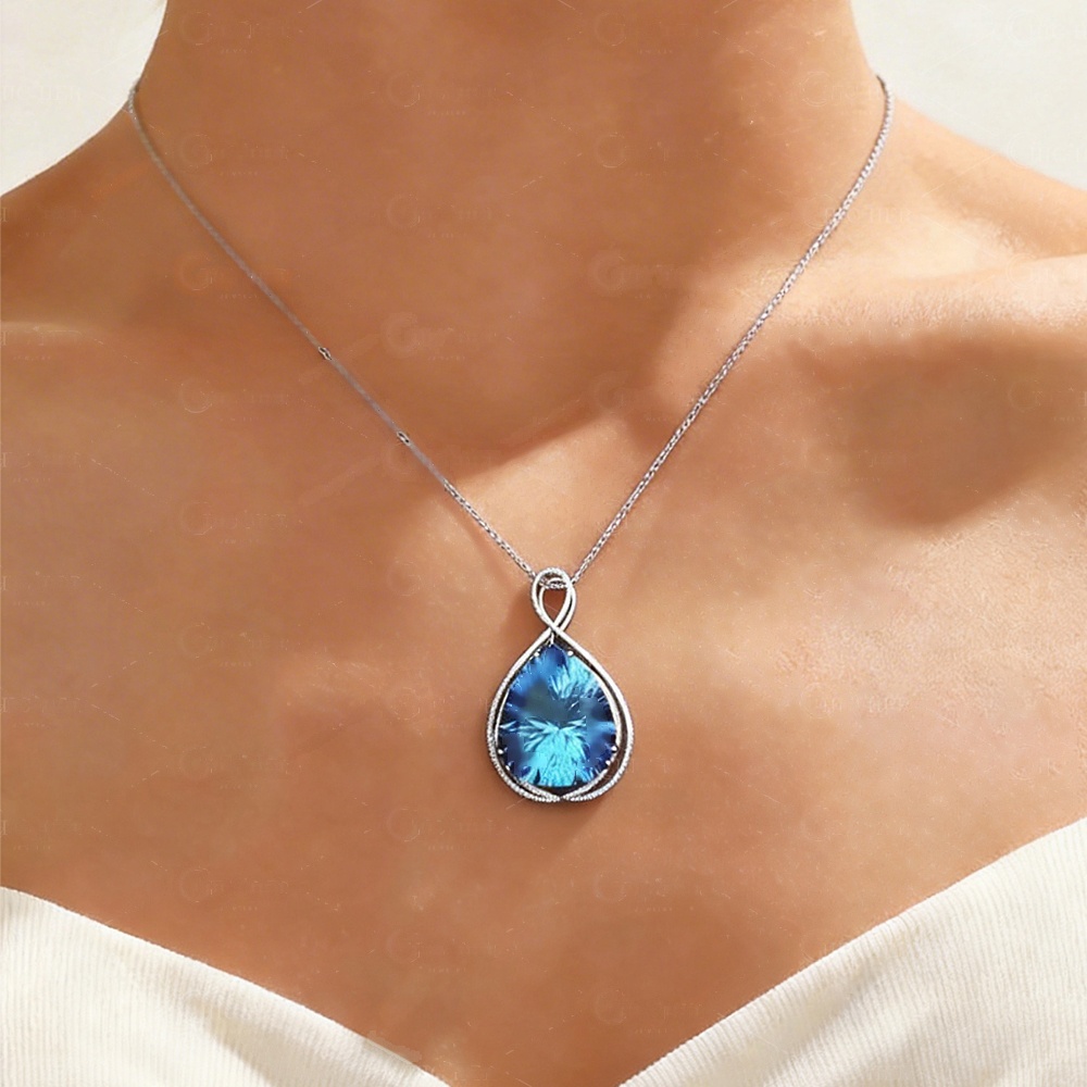Pear Cut Blue Sapphire Pendant Necklace