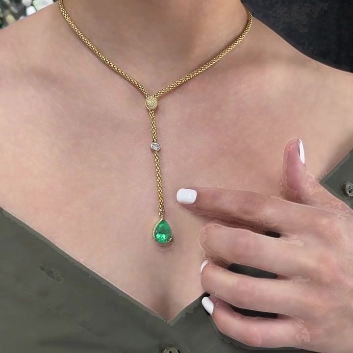 Pear Cut Emerald Sapphire Pendant Necklace