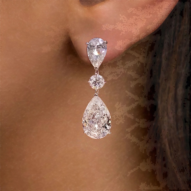 Pear Cut White Sapphire Drop Earrings