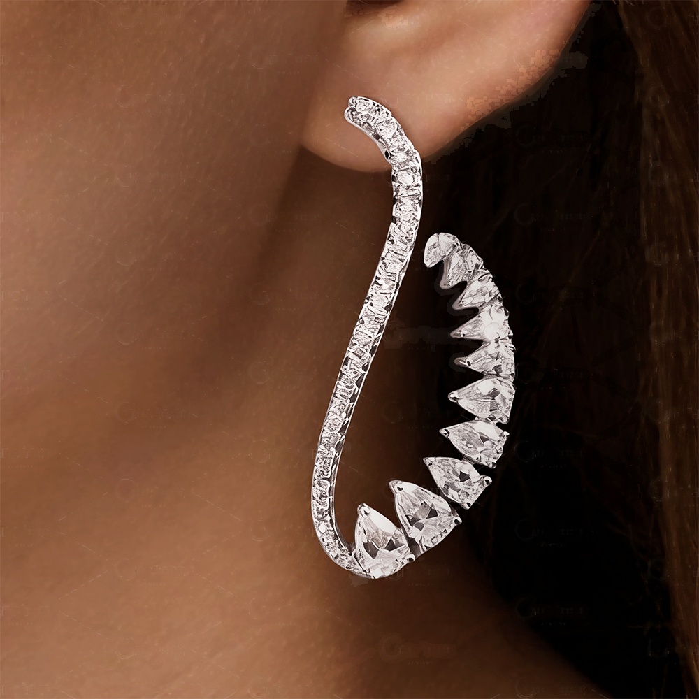 Pear Cut White Sapphire Cuff Earrings