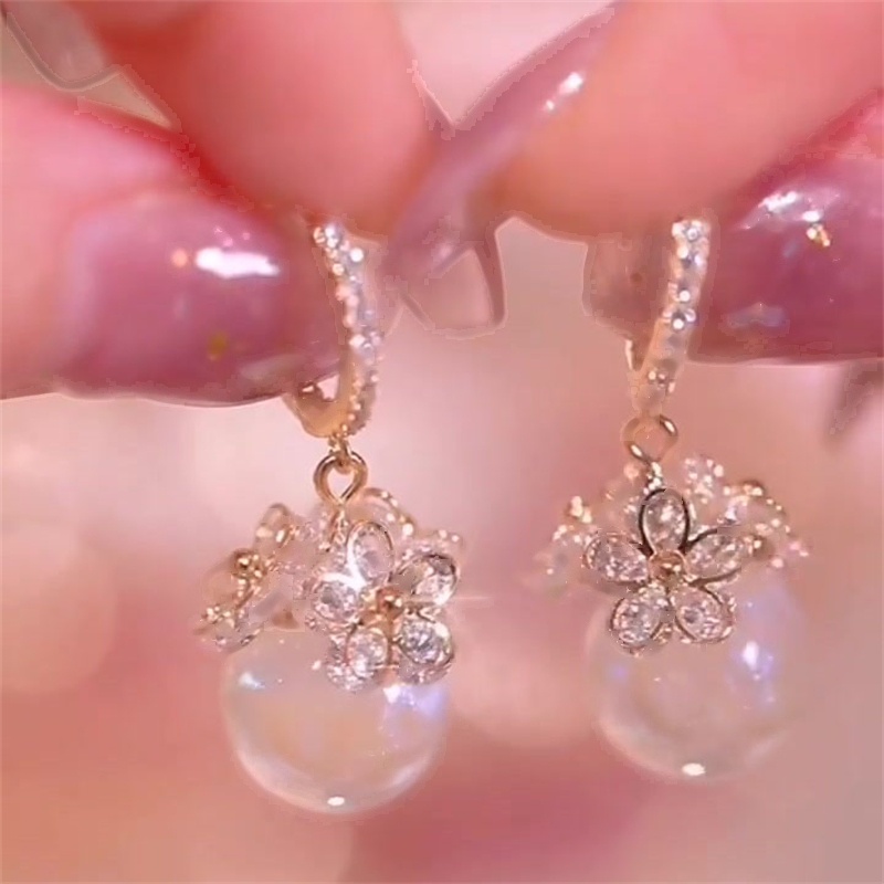 10mm Pearl Flower Design Drop Earrings